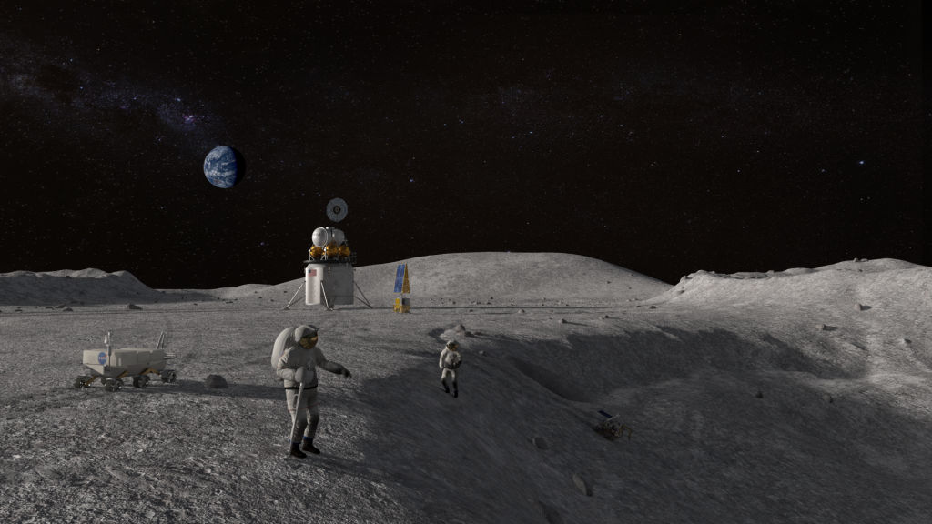An illustration of astronauts on the lunar surface